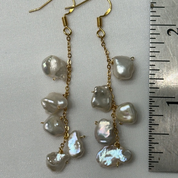Handmade Jewelry - White Keshi Dangle Earrings - 14K YG over 925 Sterling Silver